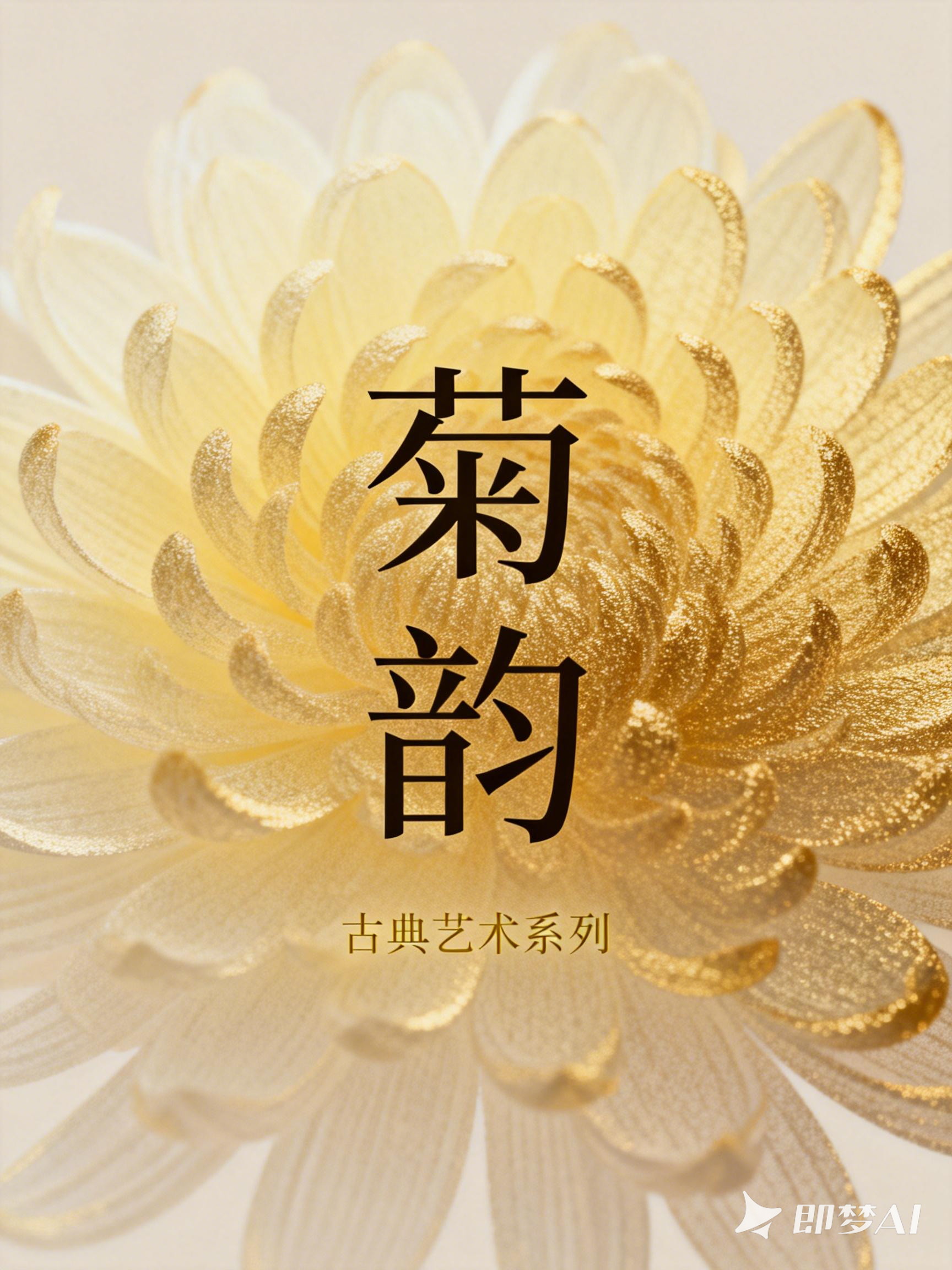 Midjourney - 极简东方古典艺术美学金色渐变菊花展字体海报设计素材-即梦ai关键词描述咒语 即梦Ai-Ai宇宙吧-