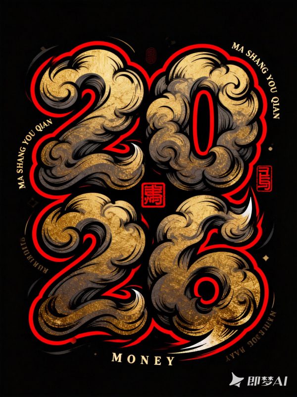 创意抽象现代2026新年春节祥云涂鸦风格海报字体设计素材-即梦ai关键词描述咒语-Ai宇宙吧-