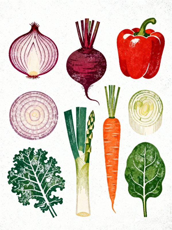 极简日系复古手绘蔬菜水果拓印质感插图海报-即梦ai关键词描述咒语-Ai宇宙吧-