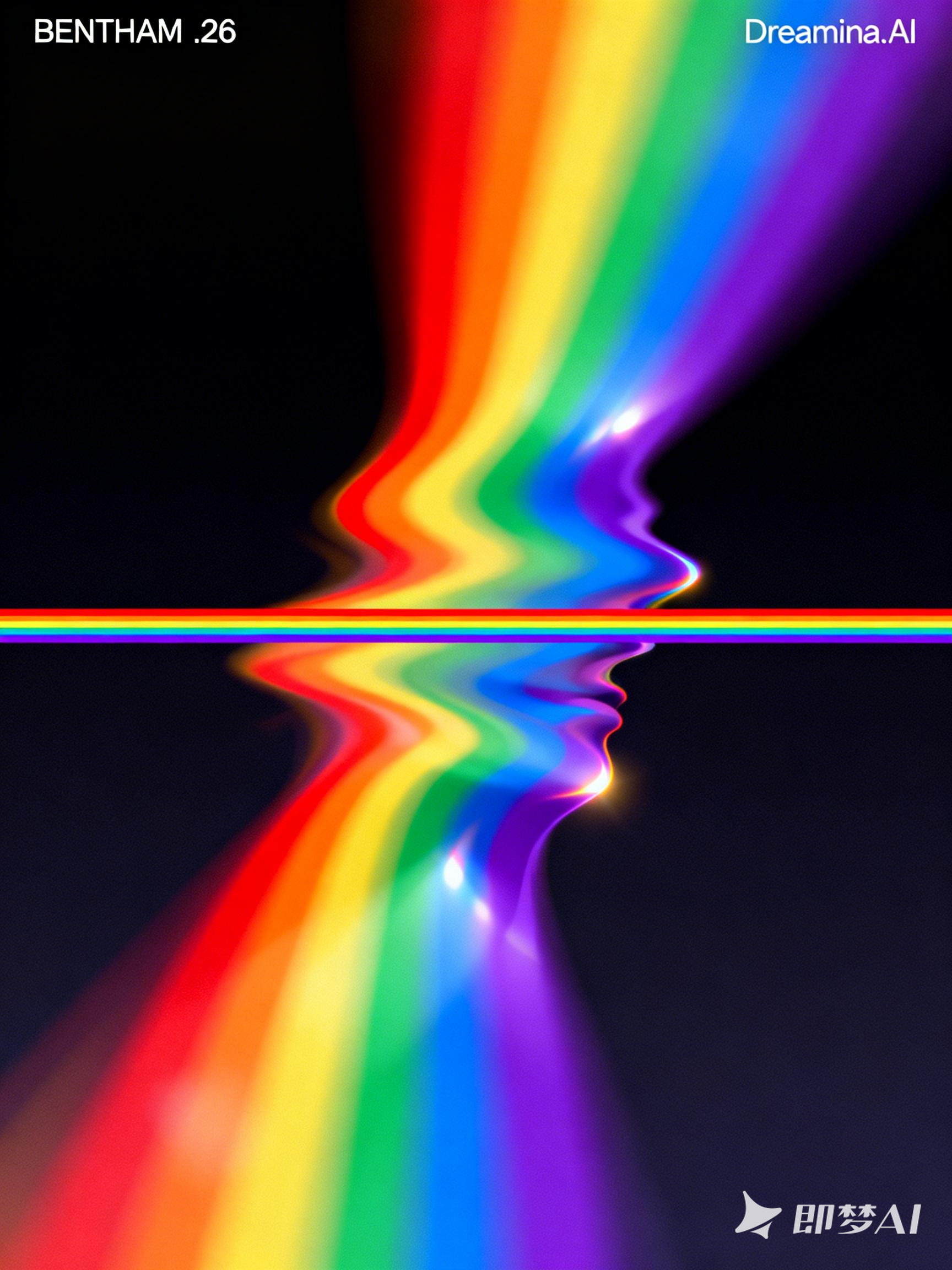 Midjourney - 超现实主义七色彩虹渐变艺术感视觉海报背景-即梦ai关键词描述咒语 即梦Ai-Ai宇宙吧-