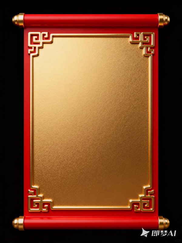 中国风红色新年元旦春节卷轴边框背景设计海报-即梦ai关键词描述咒语-Ai宇宙吧-