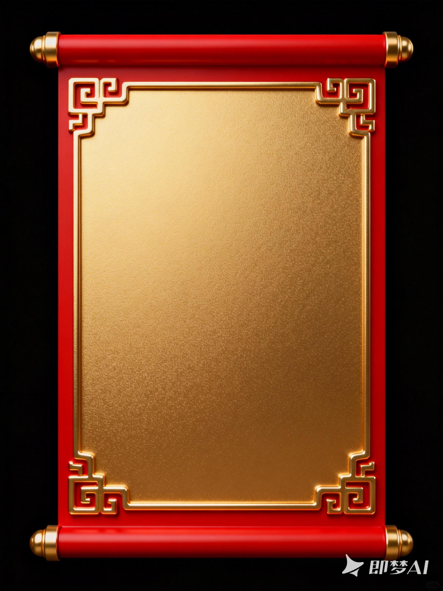 Midjourney - 中国风红色新年元旦春节卷轴边框背景设计海报-即梦ai关键词描述咒语 即梦Ai-Ai宇宙吧-