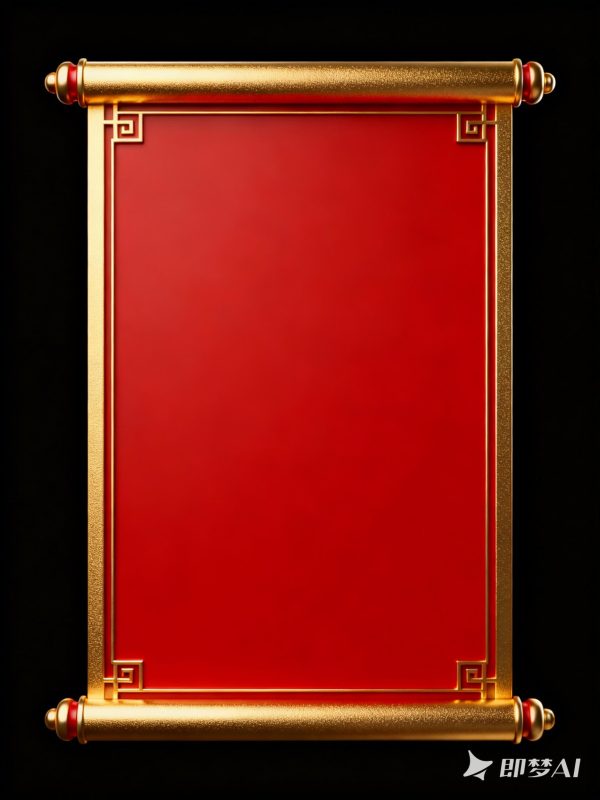 中国风红色新年元旦春节卷轴边框背景设计海报-即梦ai关键词描述咒语-Ai宇宙吧-