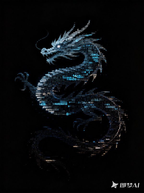 弥散粒子模糊龙轮廓形状数字科技抽象艺术海报-即梦ai关键词描述咒语-Ai宇宙吧-