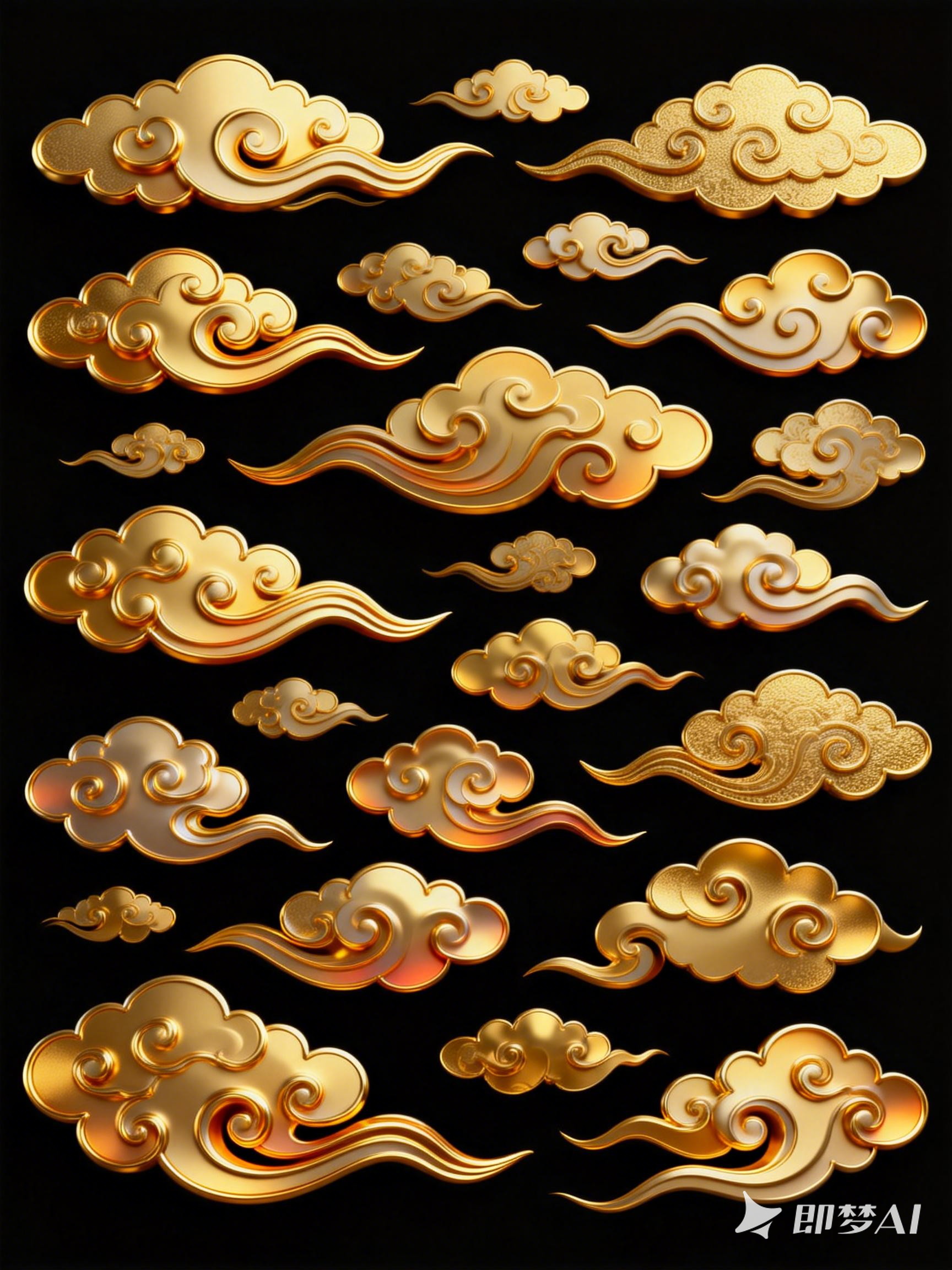 Midjourney - 中国风C4D立体金色渐变祥云矢量插图设计素材-即梦ai关键词描述咒语 即梦Ai-Ai宇宙吧-