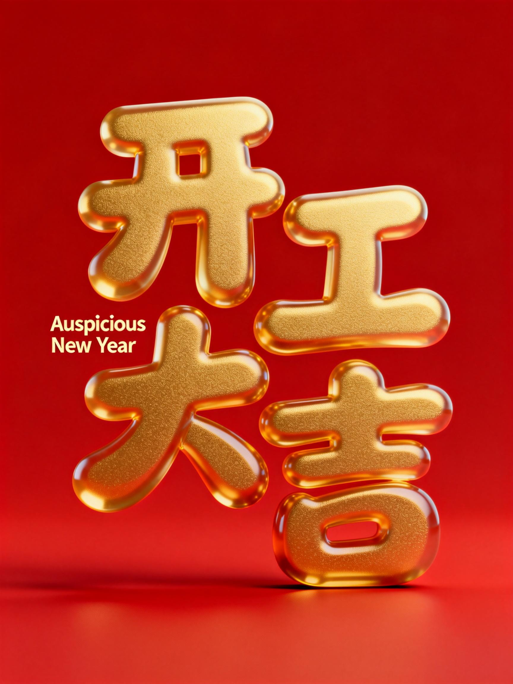 Midjourney - 金色喜庆新年开工大吉祝福语海报字体设计素材-即梦ai关键词描述咒语 即梦Ai-Ai宇宙吧-