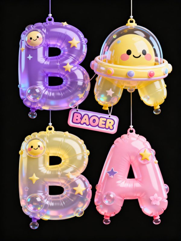 创意圆润可爱渐变童趣儿童卡通气球海报英文字体设计素材-即梦ai关键词描述咒语-Ai宇宙吧-