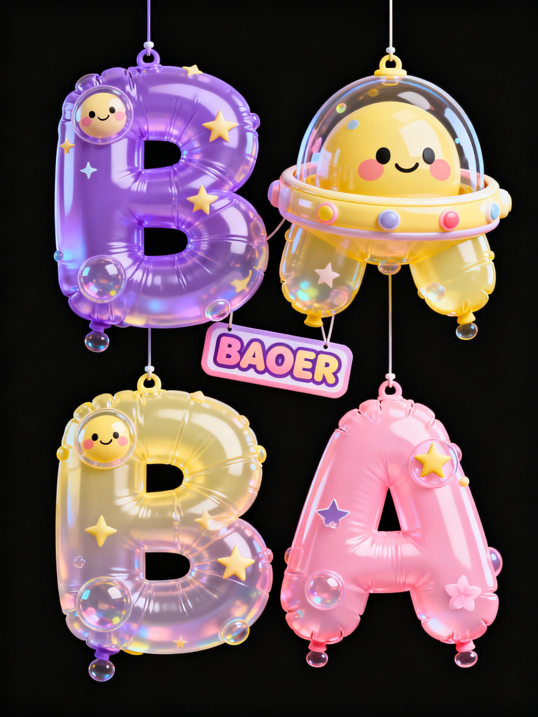 Midjourney - 创意圆润可爱渐变童趣儿童卡通气球海报英文字体设计素材-即梦ai关键词描述咒语 即梦Ai-Ai宇宙吧-