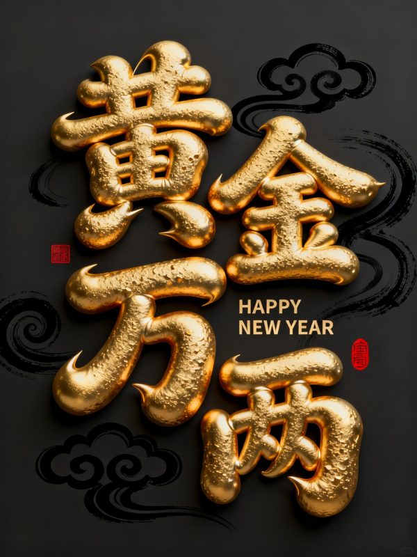 3D立体鎏金中式书法艺术黄金万两海报字体设计素材-即梦ai关键词描述咒语-Ai宇宙吧-