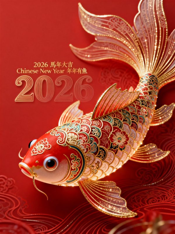 红色中国风2026年年有鱼金色立体祝福视觉海报-即梦ai关键词描述咒语-Ai宇宙吧-