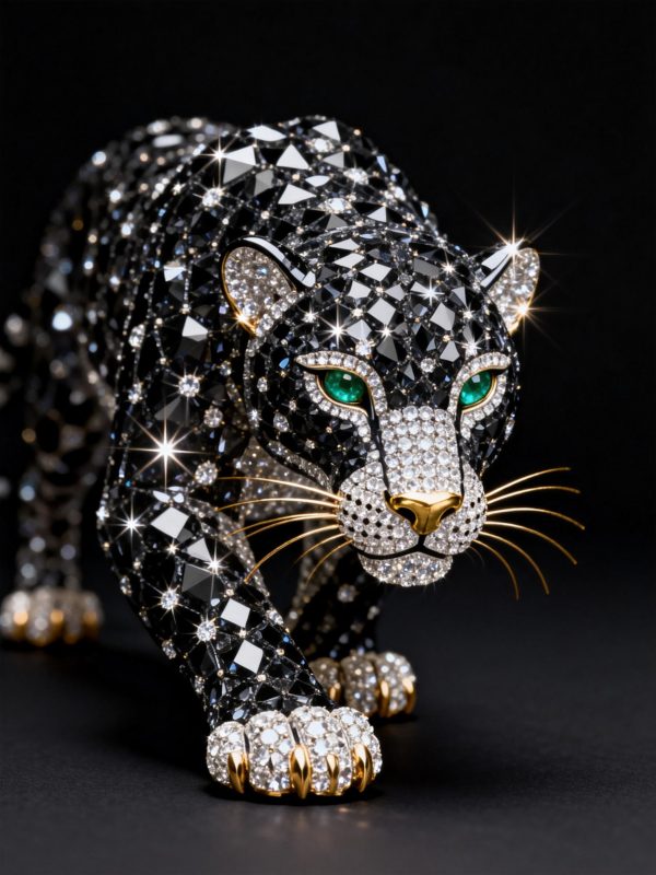 超写实逼真立体动物猎豹珠宝钻石雕塑模型-即梦ai关键词描述咒语-Ai宇宙吧-