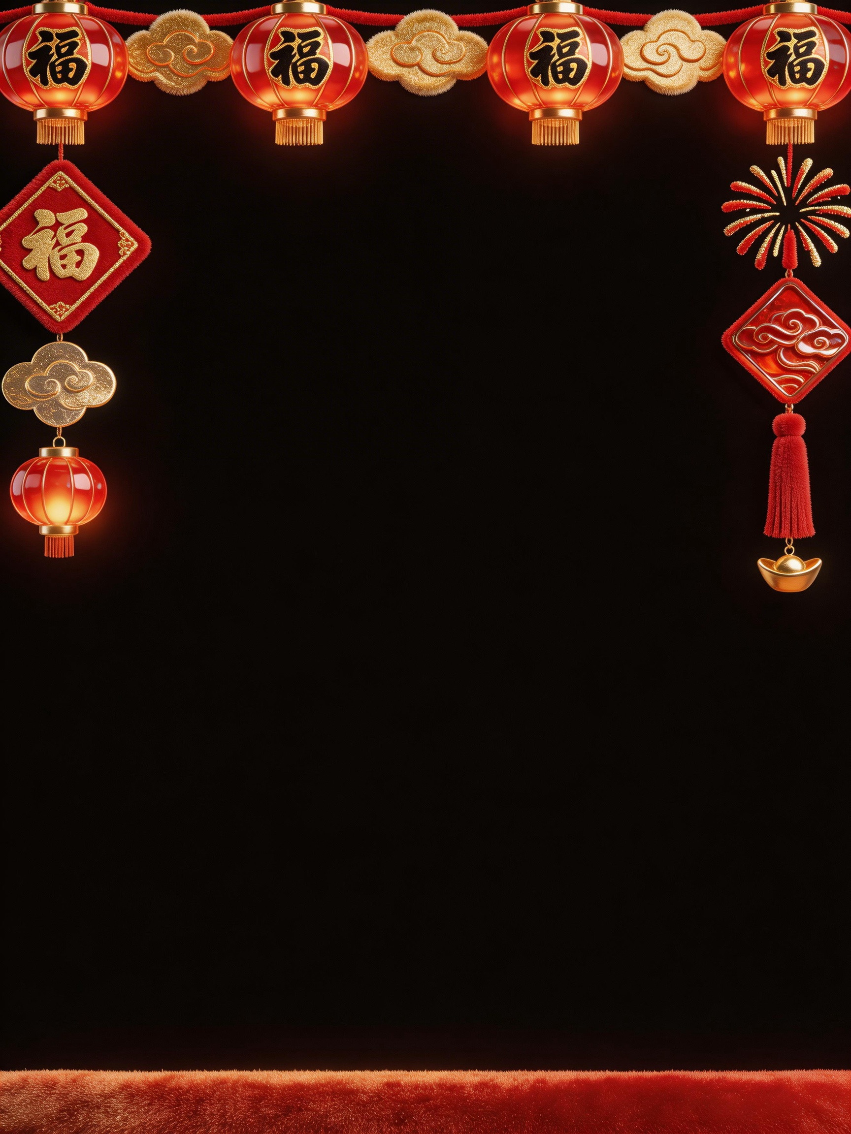 Midjourney - 红色新年元旦春节祝福祥云灯笼烟花元素边框背景-即梦ai关键词描述咒语 即梦Ai-Ai宇宙吧-