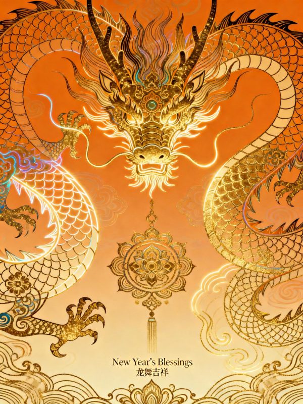中国风新年金色龙花纹图案国风线稿艺术壁纸海报背景-即梦ai关键词描述咒语-Ai宇宙吧-