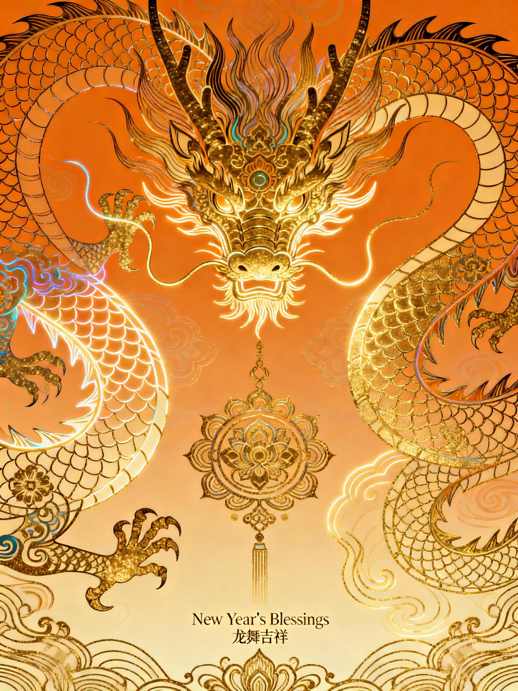 Midjourney - 中国风新年金色龙花纹图案国风线稿艺术壁纸海报背景-即梦ai关键词描述咒语 即梦Ai-Ai宇宙吧-