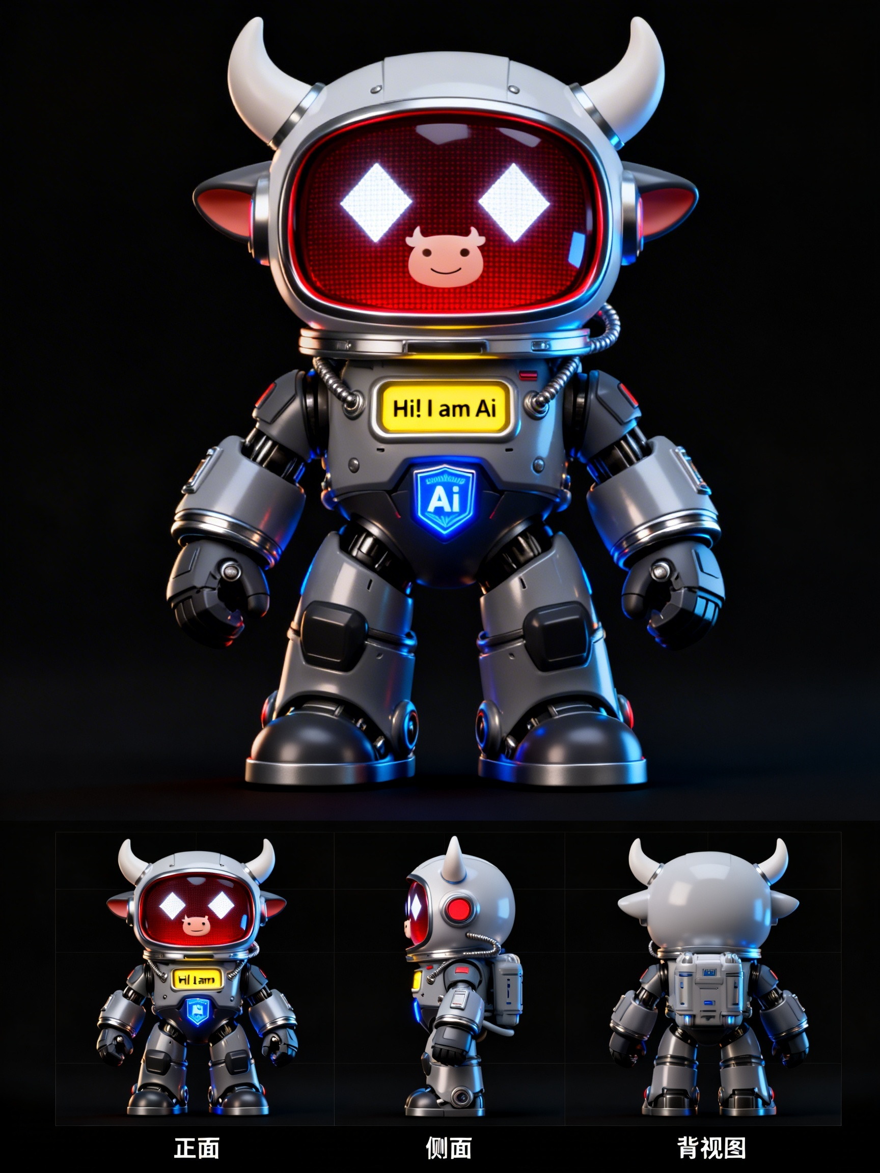 Midjourney - 3D立体可爱卡通品牌IP形象太空牛三视角盲盒手办模型-即梦ai关键词描述咒语 即梦Ai-Ai宇宙吧-