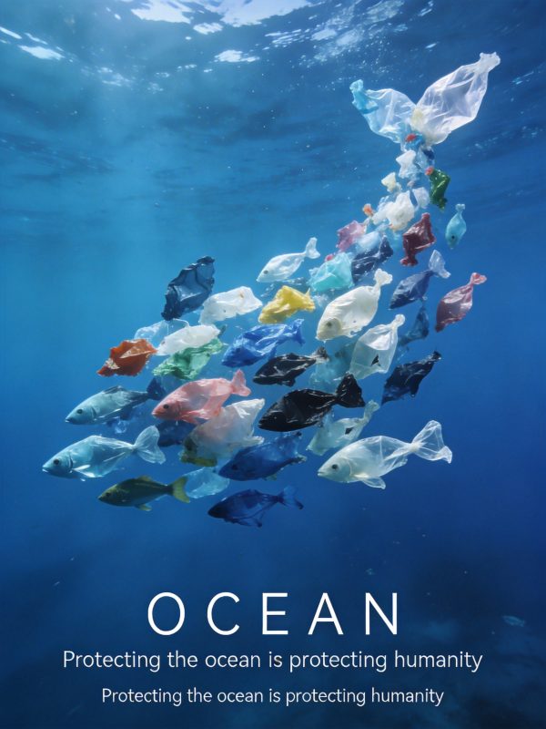 超现实主义海洋塑料袋环保电影主题封面海报-即梦ai关键词描述咒语-Ai宇宙吧-