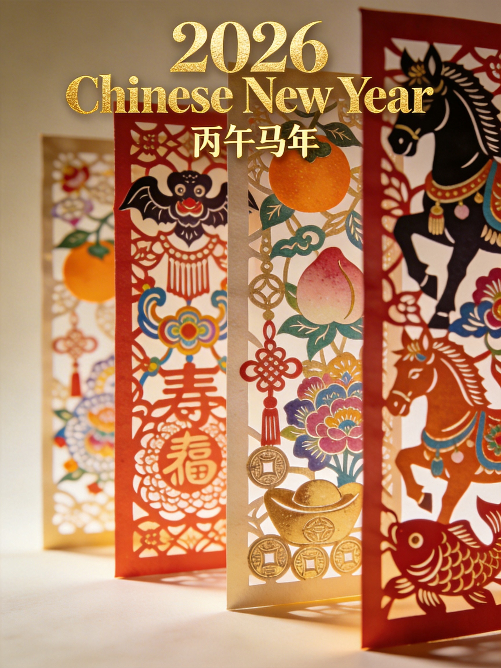 Midjourney - 中国风东方审美新年剪纸艺术立体纸雕空间海报-即梦ai关键词描述咒语 即梦Ai-Ai宇宙吧-