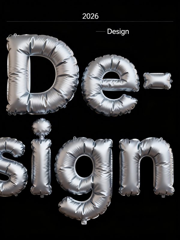 3D立体银色充气气球时尚英文无衬线字体海报设计素材-即梦ai关键词描述咒语-Ai宇宙吧-