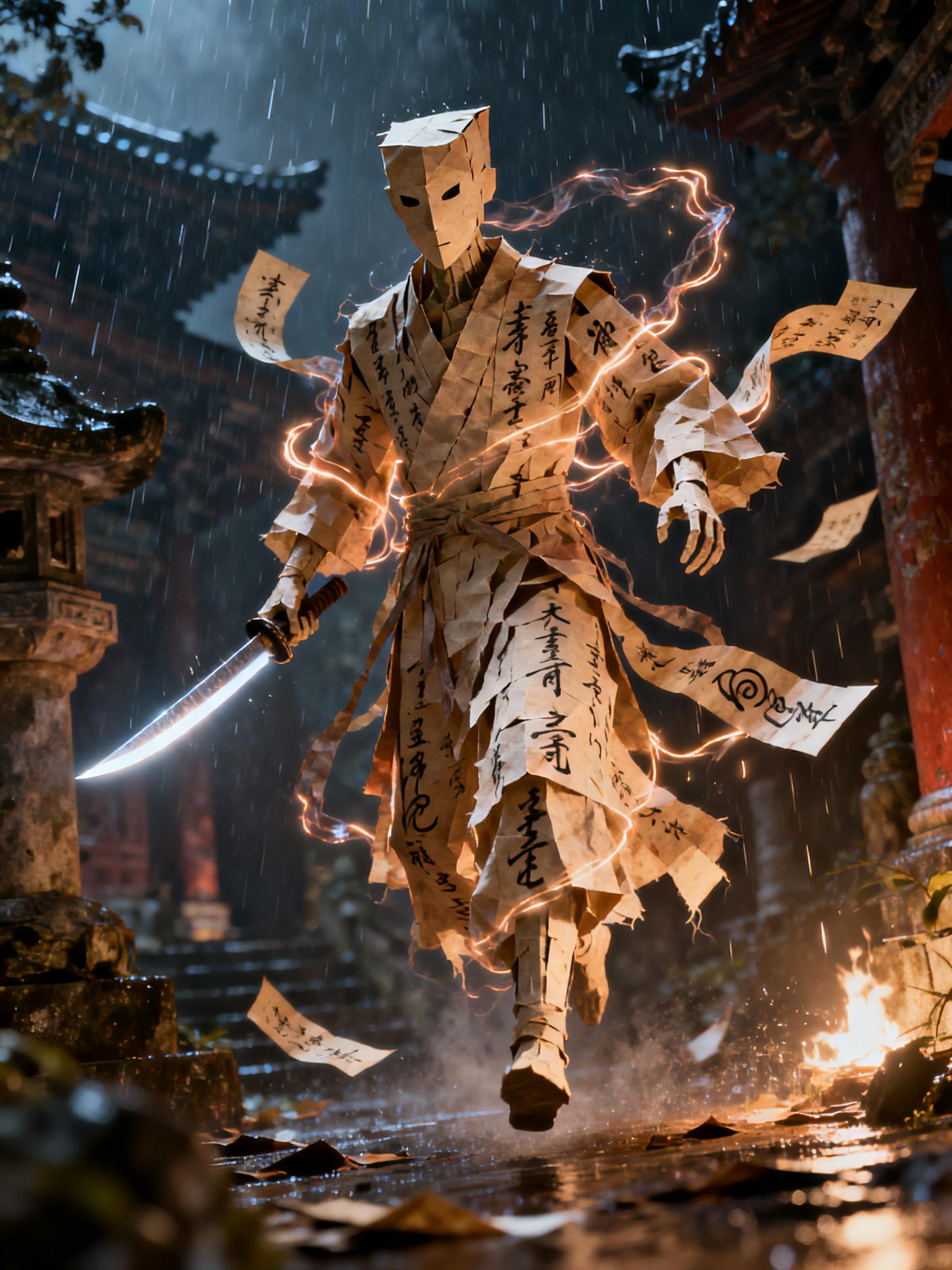 Midjourney - 神秘青灯纸魇纸质人形武打人物立体场景电影摄影海报-即梦ai关键词描述咒语 即梦Ai-Ai宇宙吧-