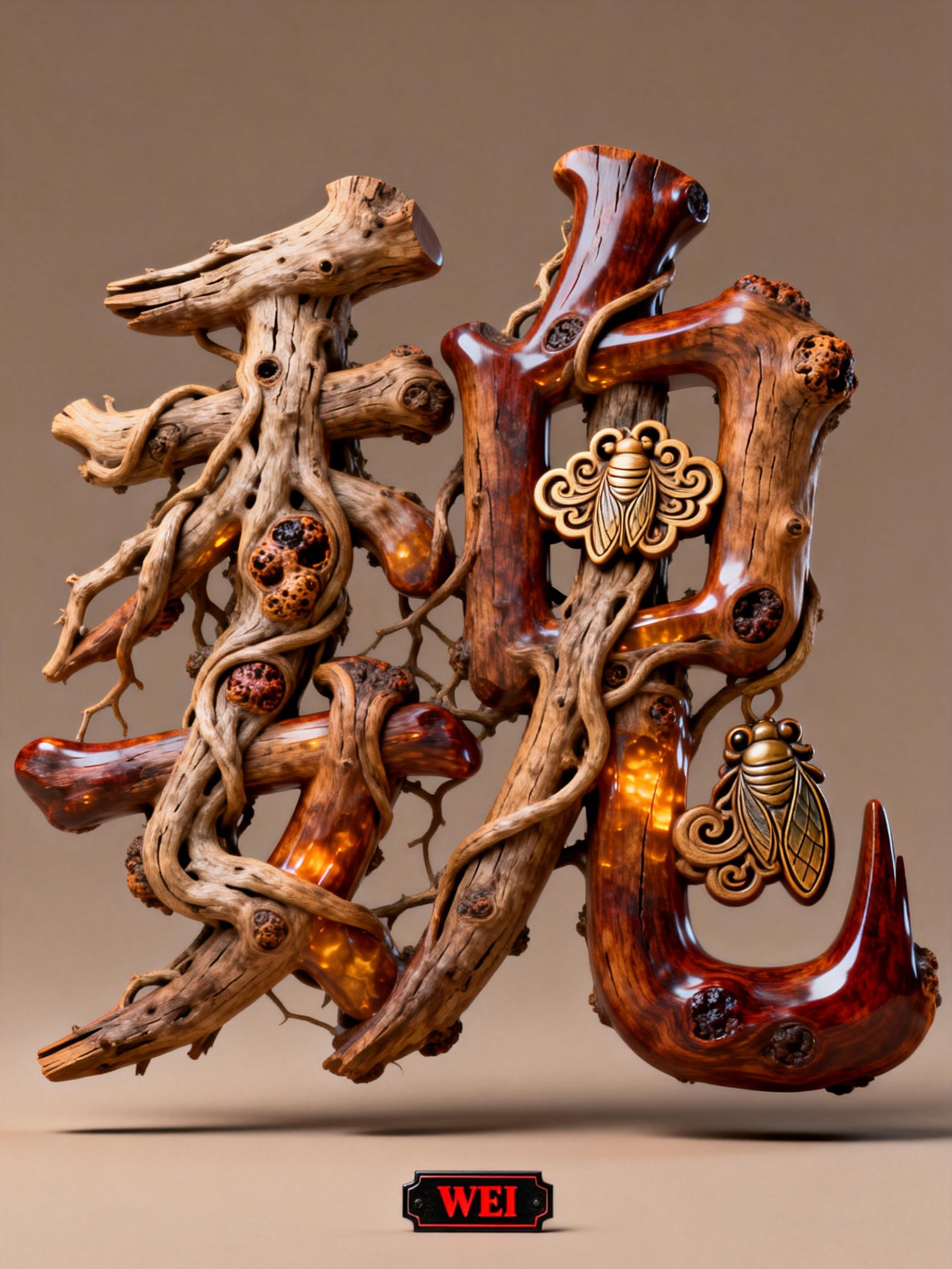 Midjourney - 创意木质根雕艺术立体魏字海报字体设计素材-即梦ai关键词描述咒语 即梦Ai-Ai宇宙吧-