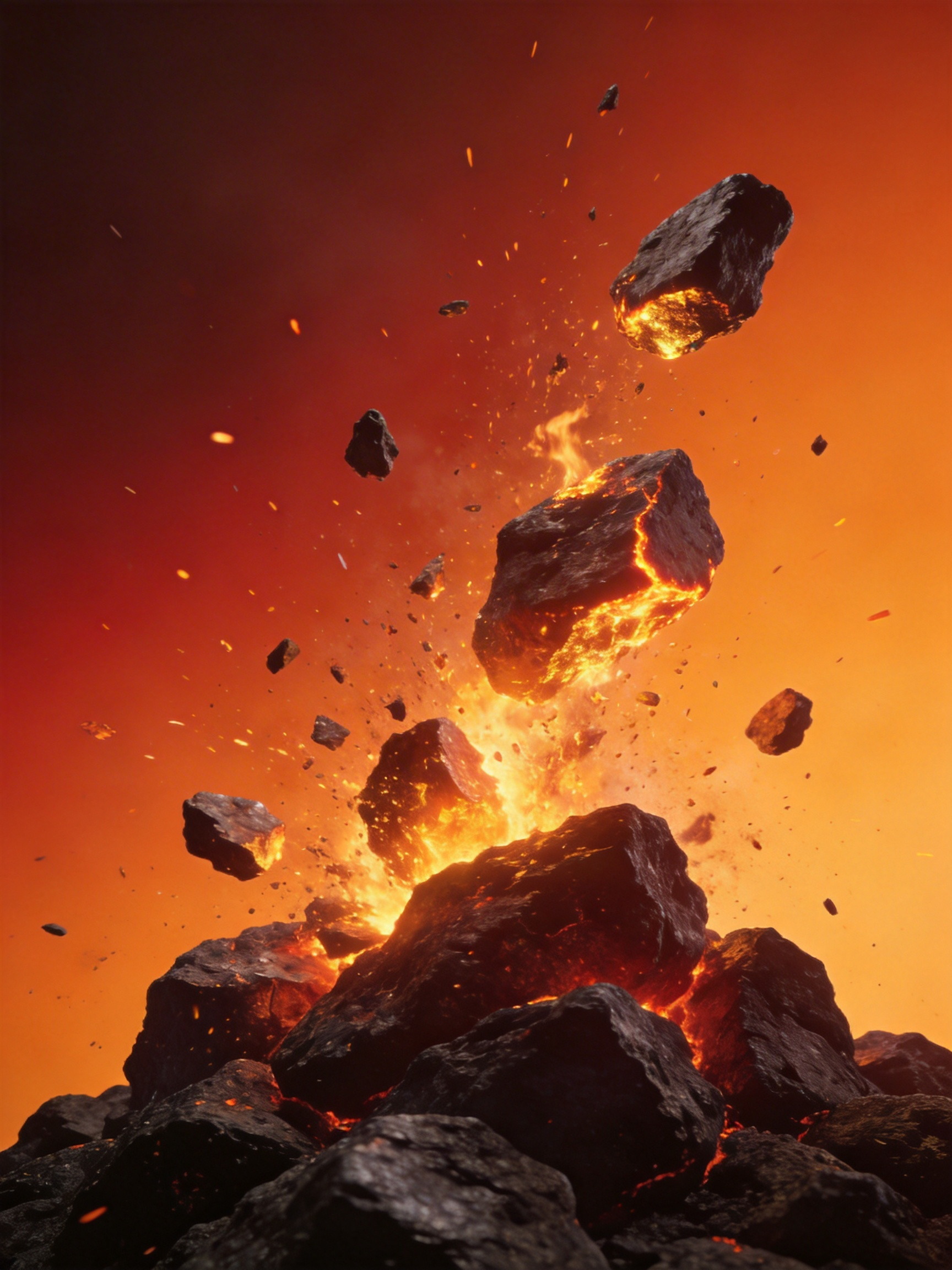 Midjourney - 炽热火山岩石火山爆发动态场景封面摄影海报-即梦ai关键词描述咒语 即梦Ai-Ai宇宙吧-