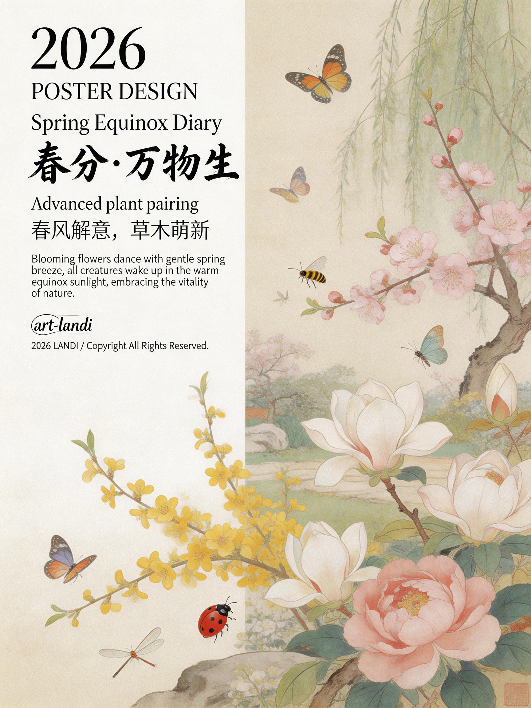 Midjourney - 杨柳青年画风格春季春分主题鲜花蝴蝶插图封面海报-即梦ai关键词描述咒语 即梦Ai-Ai宇宙吧-