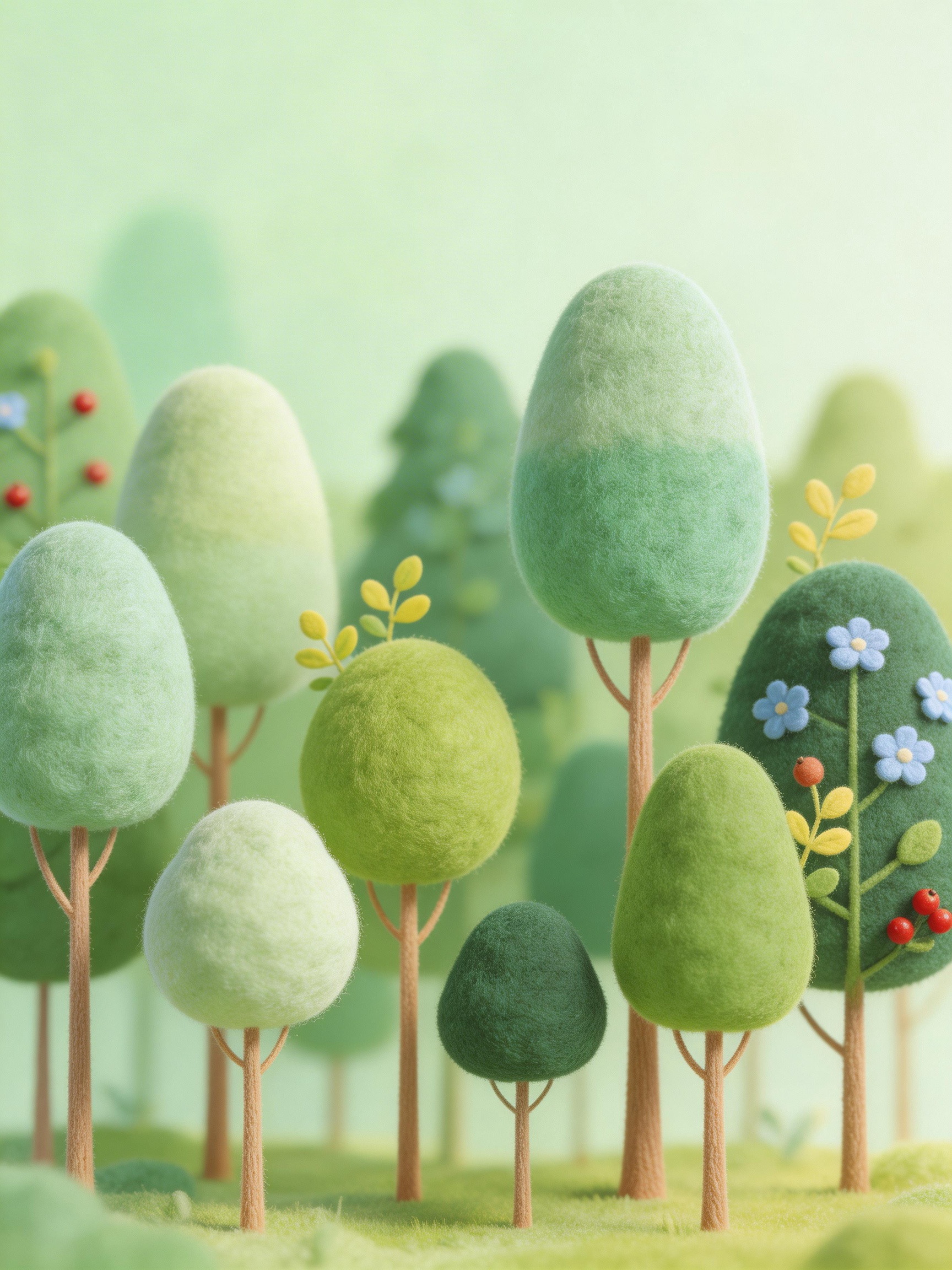 Midjourney - 绿色森林树木立体毛毡手工艺品插图海报-即梦ai关键词描述咒语 即梦Ai-Ai宇宙吧-