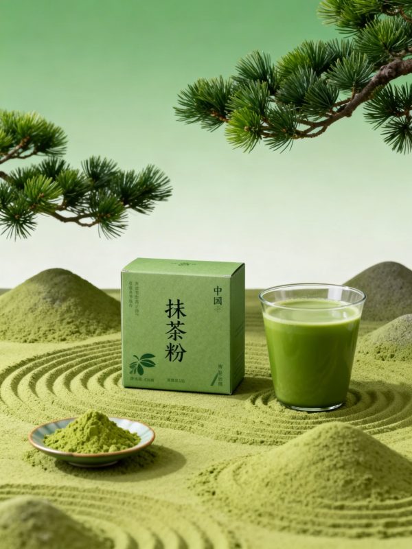 绿色抹茶粉抹茶产品包装自然场景广告摄影视觉海报-即梦ai关键词描述咒语-Ai宇宙吧-
