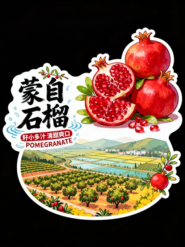 创意手绘石榴品牌插画风格标签贴纸视觉海报-即梦ai关键词描述咒语-Ai宇宙吧-