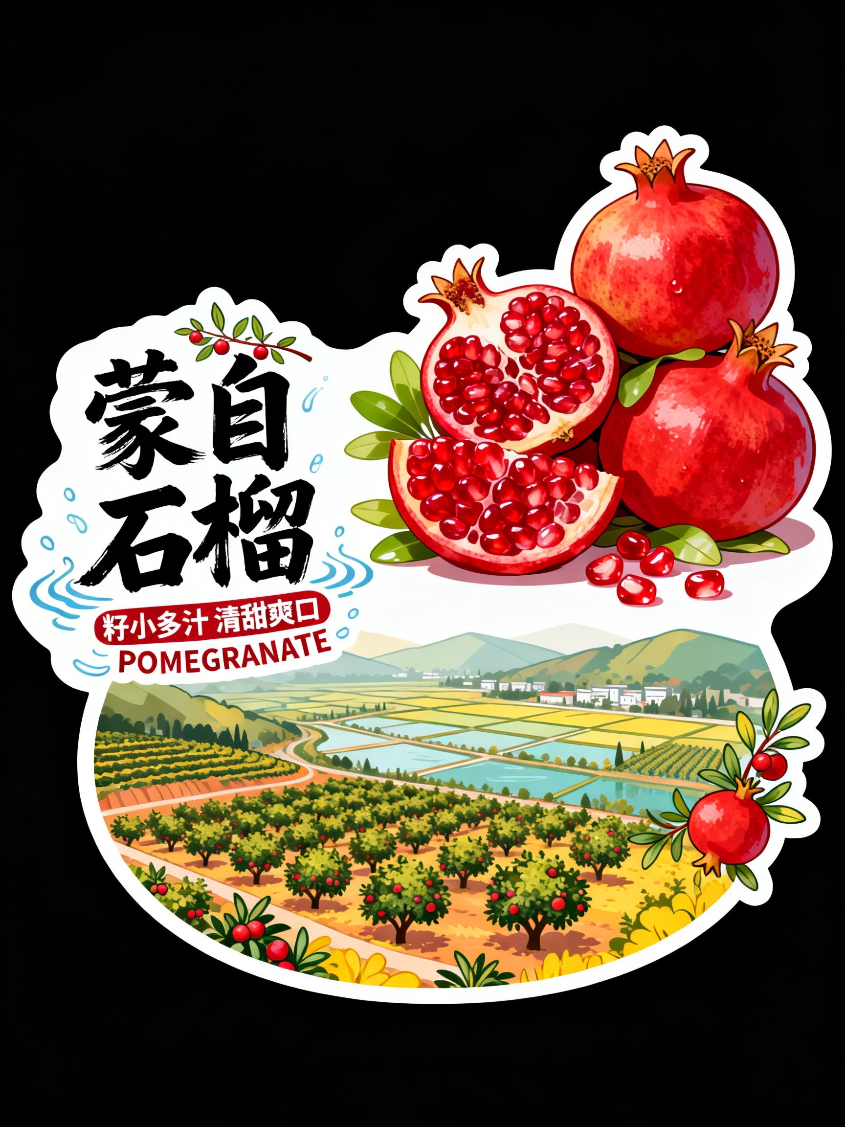 Midjourney - 创意手绘石榴品牌插画风格标签贴纸视觉海报-即梦ai关键词描述咒语 即梦Ai-Ai宇宙吧-