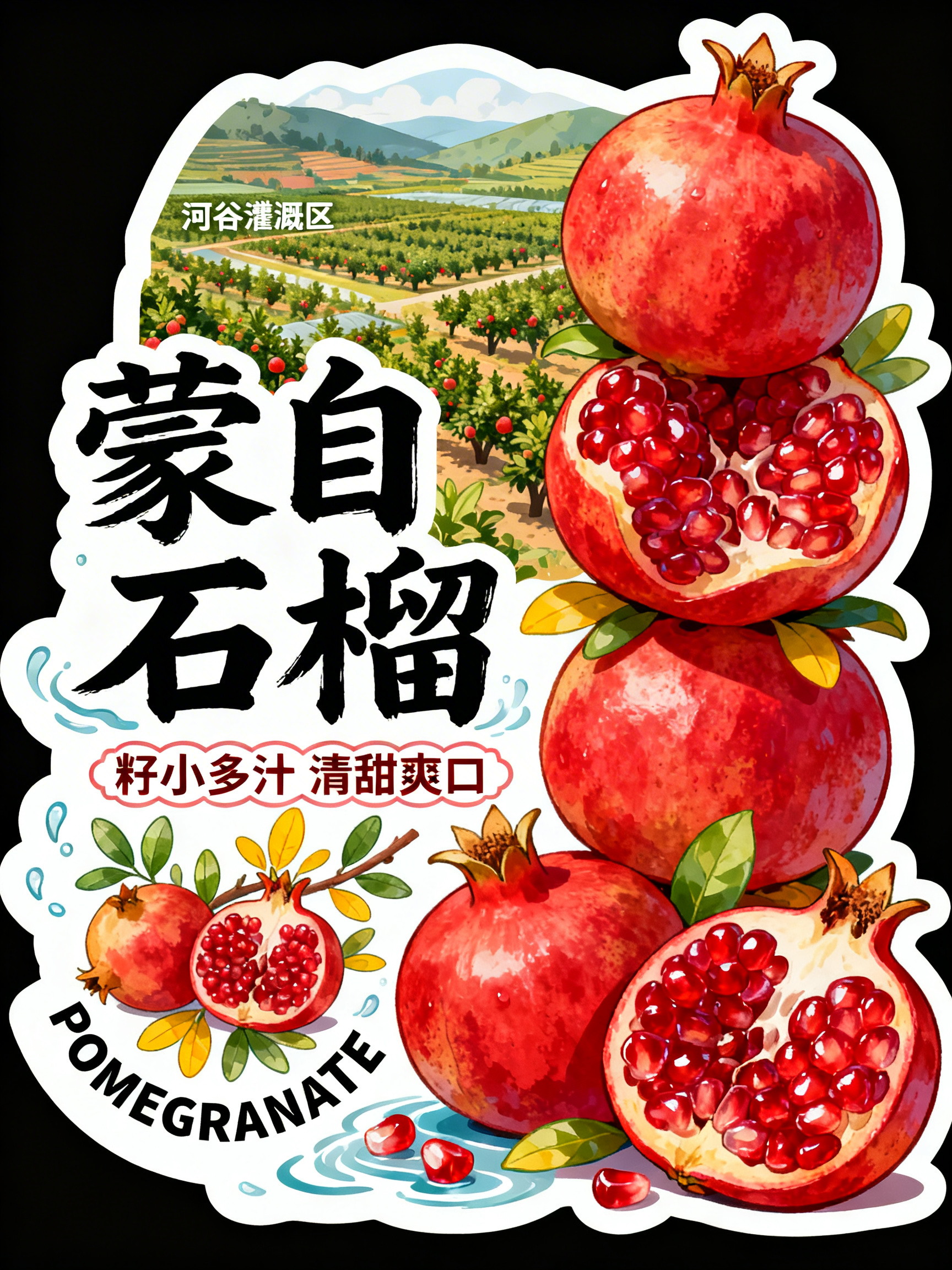 Midjourney - 创意手绘石榴品牌插画风格标签贴纸视觉海报-即梦ai关键词描述咒语 即梦Ai-Ai宇宙吧-