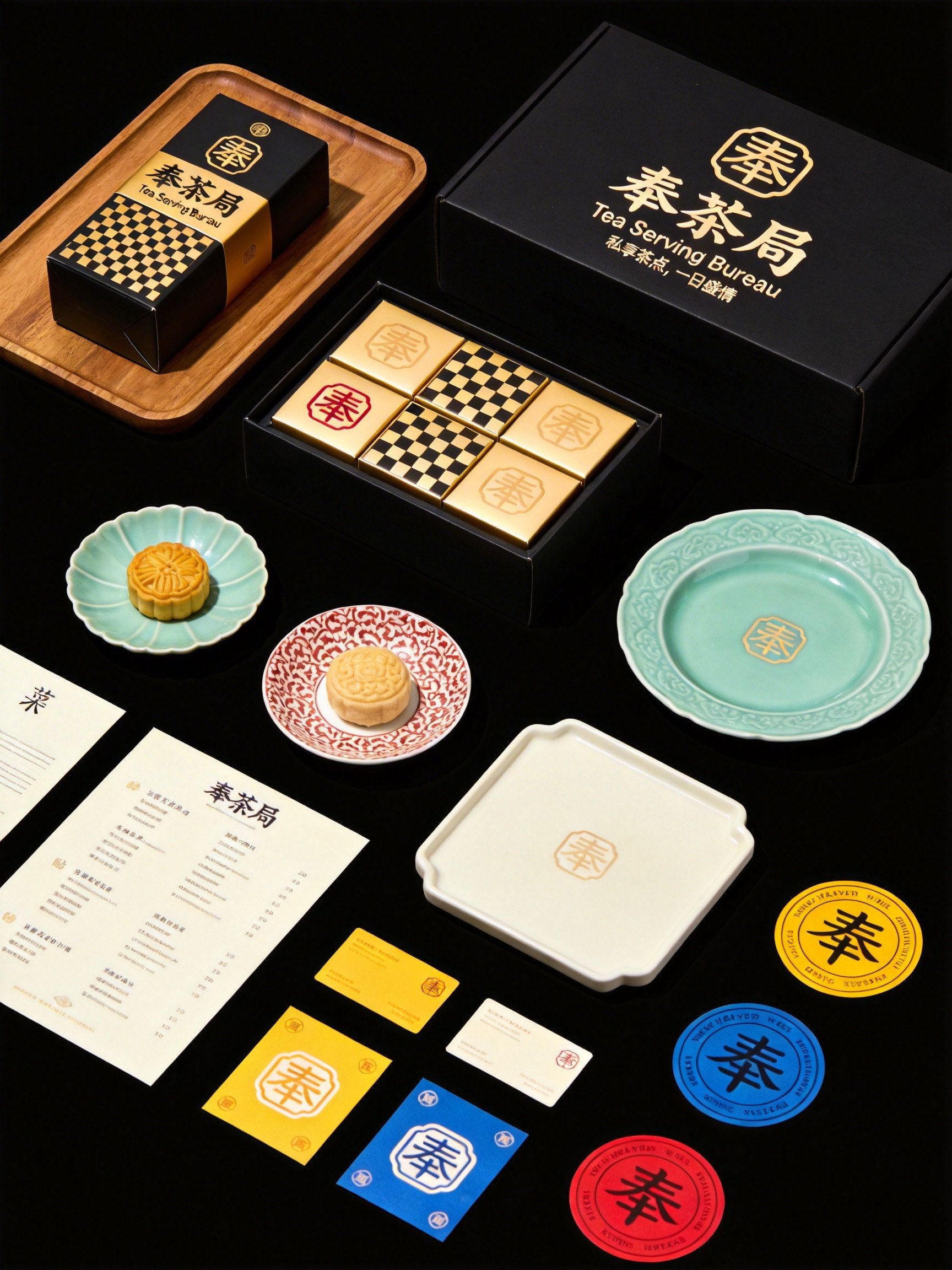 Midjourney - 新中式东方美学茶点品牌VI物料展示视觉海报-即梦ai关键词描述咒语 即梦Ai-Ai宇宙吧-