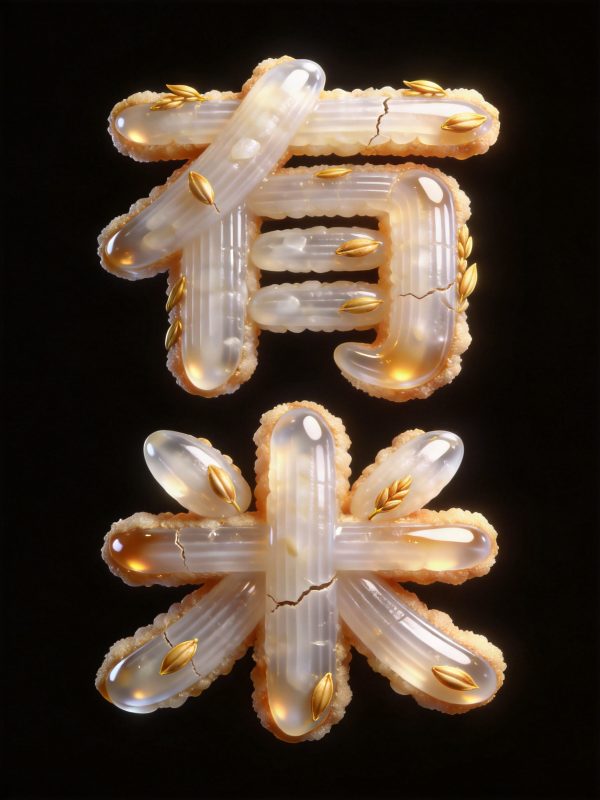 创意晶莹剔透胚芽米大米品牌立体文字海报字体设计素材-即梦ai关键词描述咒语-Ai宇宙吧-