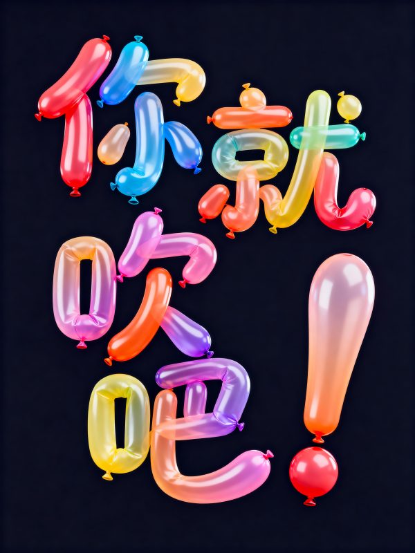 趣味彩色渐变气球立体可爱调性文字海报字体设计素材-即梦ai关键词描述咒语-Ai宇宙吧-