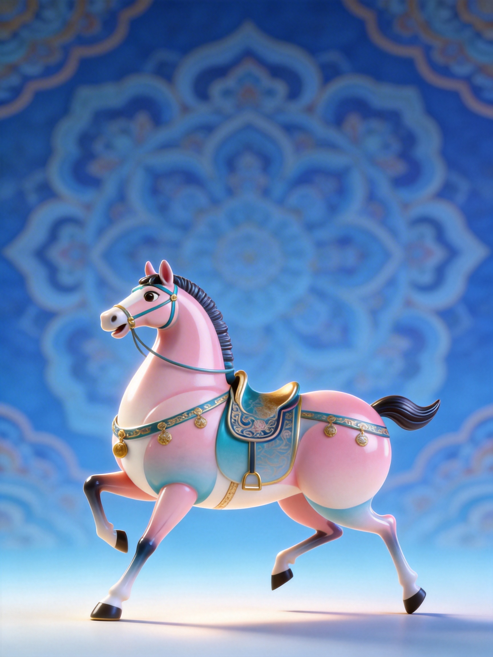 Midjourney - 3D可爱卡通2026马年奔跑的骏马陶瓷立体模型-即梦ai关键词描述咒语 即梦Ai-Ai宇宙吧-