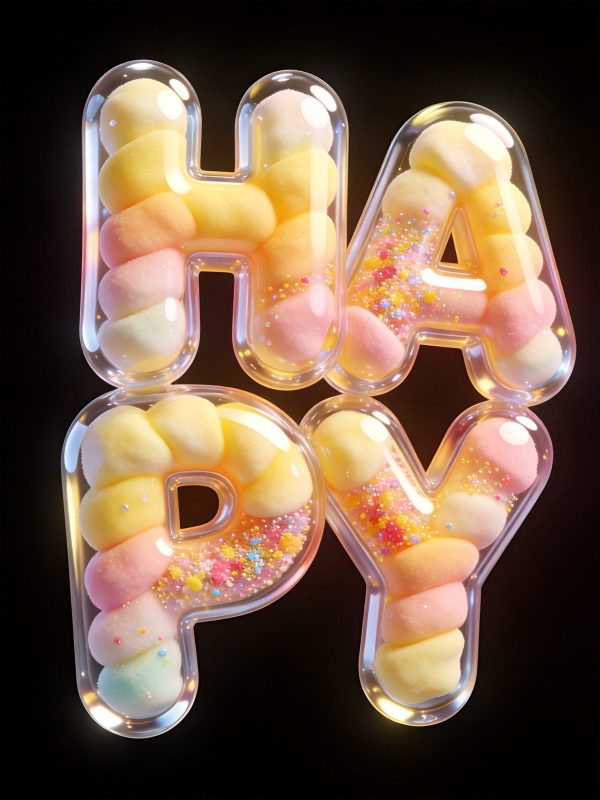 3D立体彩色可爱卡通圆形透明泡泡英文海报字体设计素材-即梦ai关键词描述咒语-Ai宇宙吧-