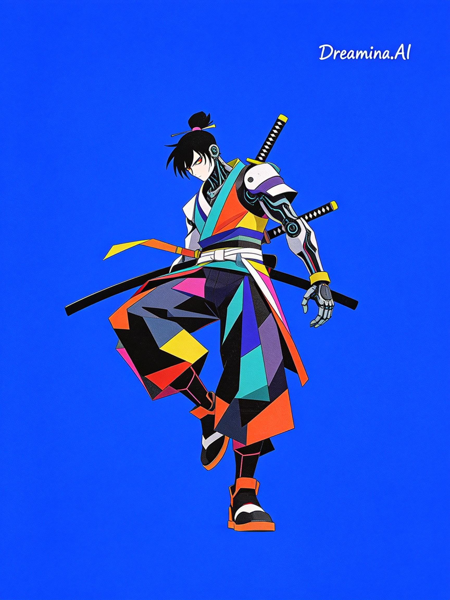 Midjourney - 创意赛博朋克日漫街头武士卡通人物数字拼贴插画海报-即梦ai关键词描述咒语 即梦Ai-Ai宇宙吧-