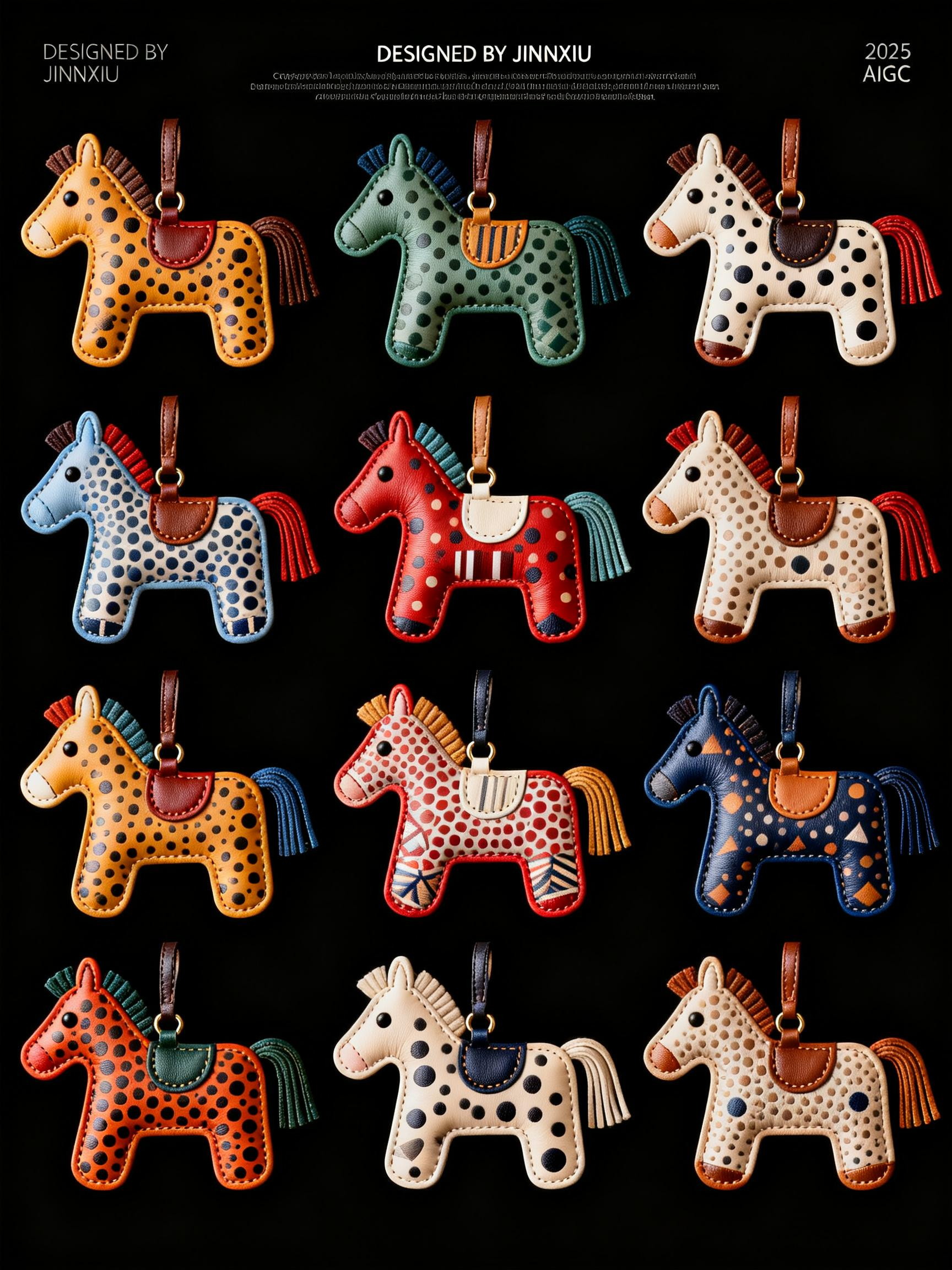 Midjourney - 草间弥生风格波点条纹印花图案皮革小马挂件-即梦ai关键词描述咒语 即梦Ai-Ai宇宙吧-