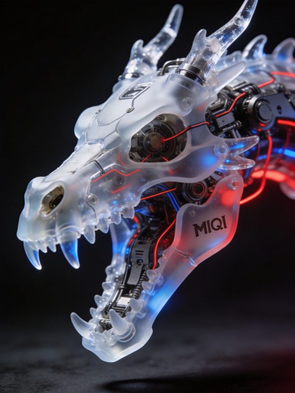 科技感墨明风格3D立体赛博机械魔龙骷髅头骨模型-即梦ai关键词描述咒语-Ai宇宙吧-