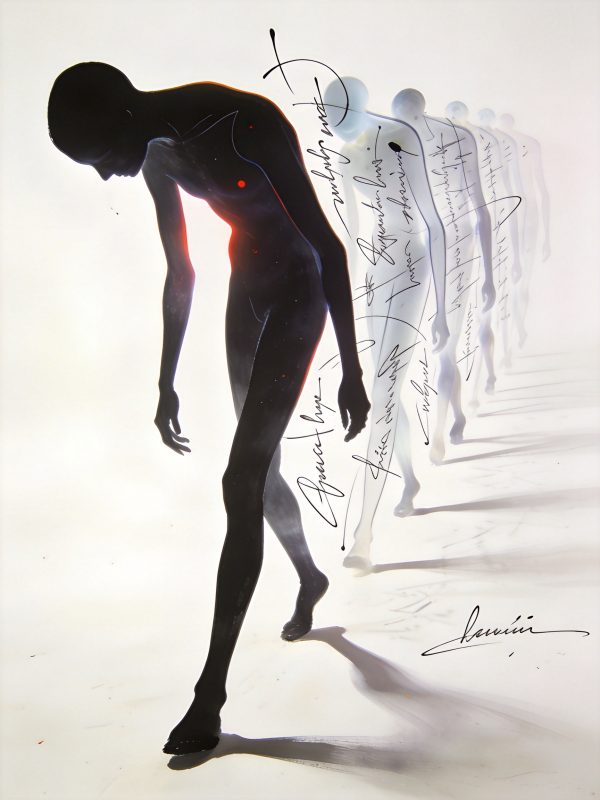 极简主义修长人物行走剪影艺术视觉海报-即梦ai关键词描述咒语-Ai宇宙吧-